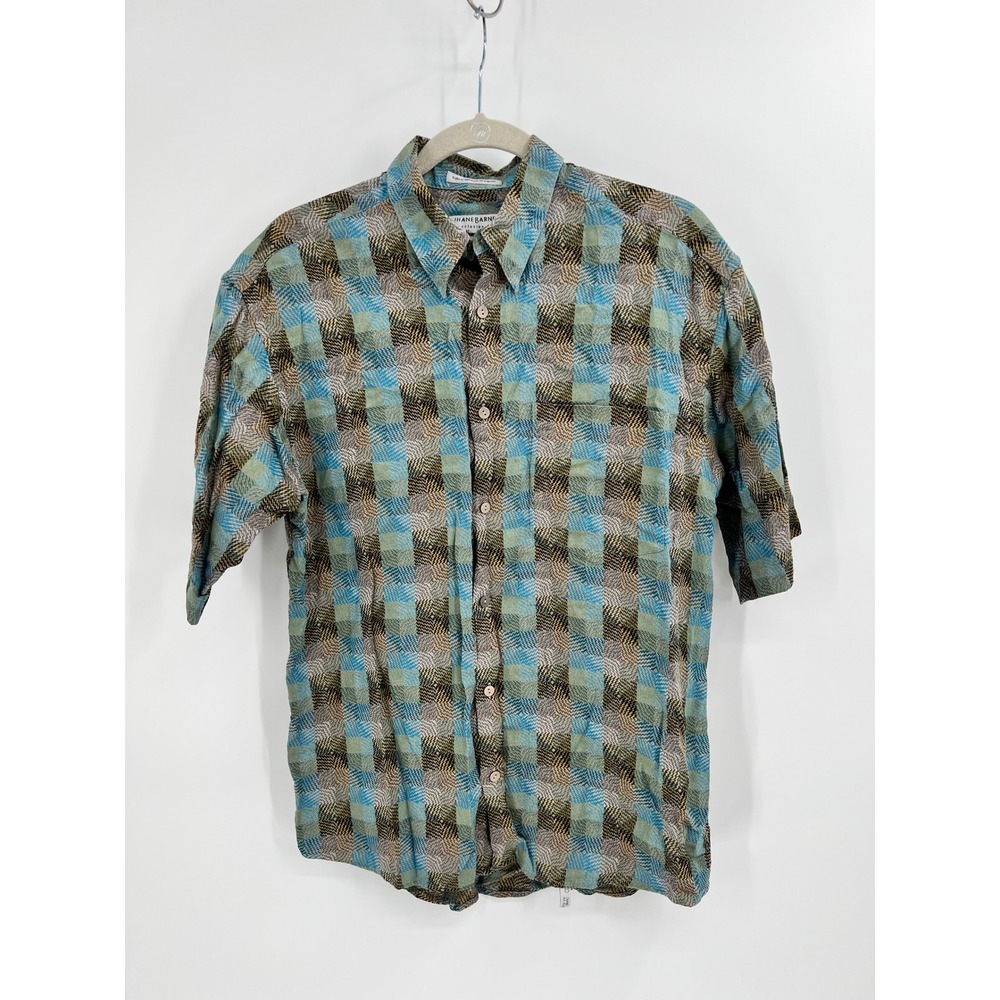 Jhane Barnes Neiman Marcus Geometric Plaid Shirt Mens Medium Fabric Woven Japan